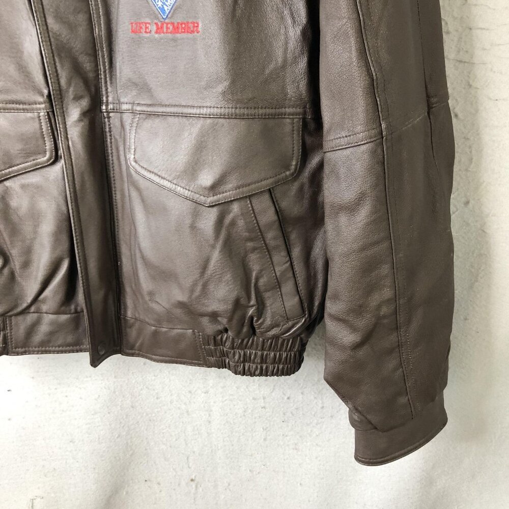 Handyman Club Of America Jacket Mens L Brown Leather Bomber Aviator Logo Retro - Picture 14 of 16
